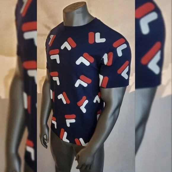 FILA AUTHENTIC TSHIRT MEN'S CREW NECK SHORT SLEEVE ALL OVER PRINT SIZE S NAVY - Picture 5 of 7